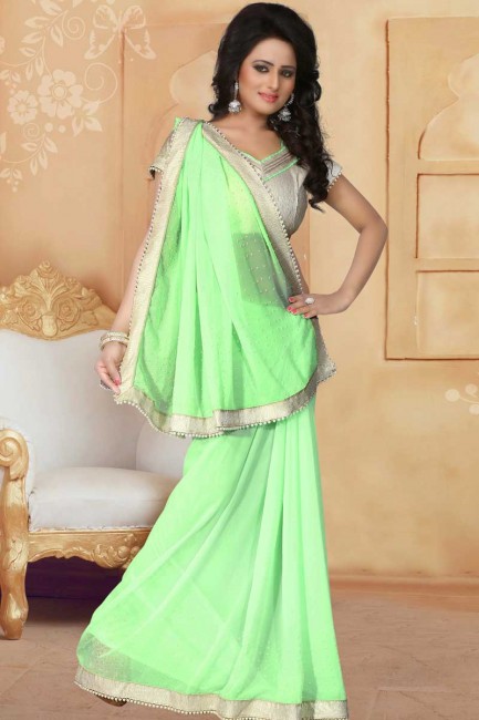 couleur vert clair georgette sari