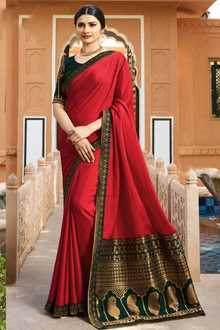 couleur rouge soie georgette & sari jacquard