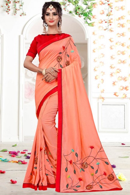 couleur pêche fantaisie georgette sari