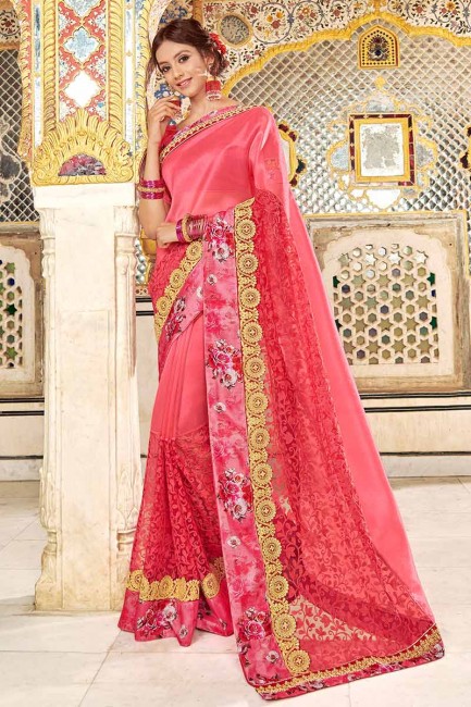sombre sari de soie fantaisie couleur rose