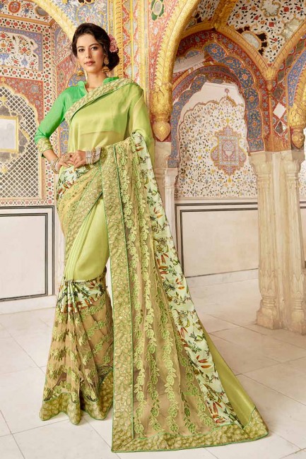 couleur vert clair fantaisie sari de soie