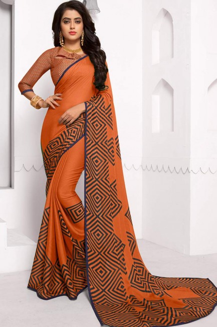 couleur orange clair en mousseline de soie sari