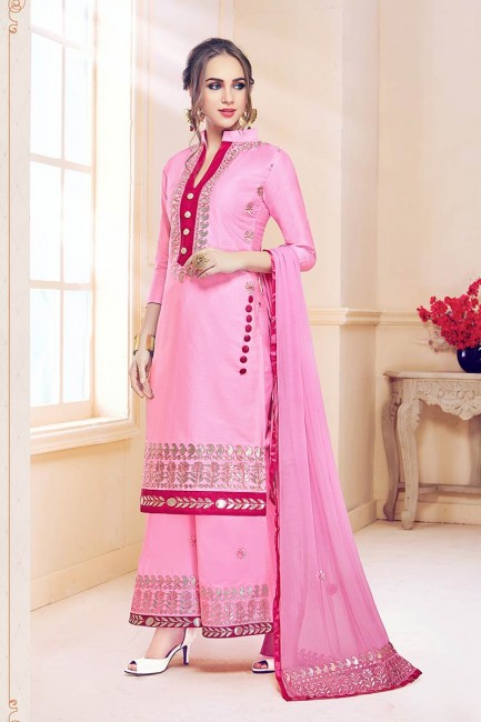 costume coton couleur rose churidar