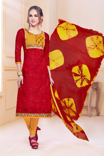 costume coton couleur rouge churidar