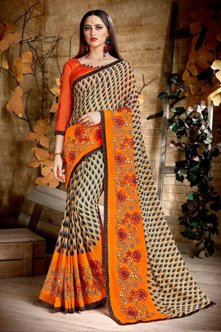 georgette multi couleur et orange sari