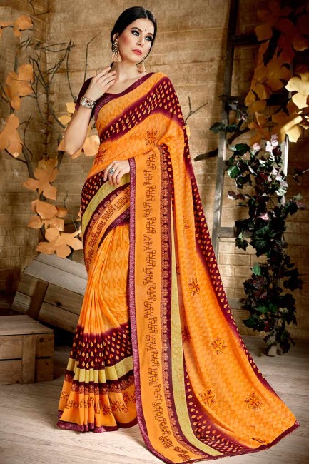 orange et couleur marron georgette sari