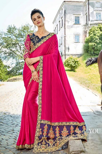 sombre sari de soie satin couleur rose