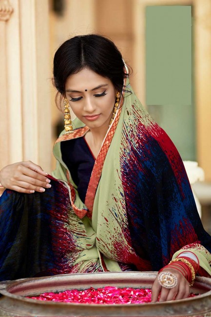 couleur vert pastel et plusieurs georgette sari