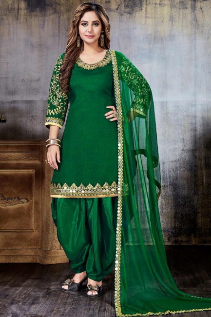 costume art couleur verte soie Patiala