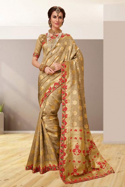soie jacquard sari couleur beige