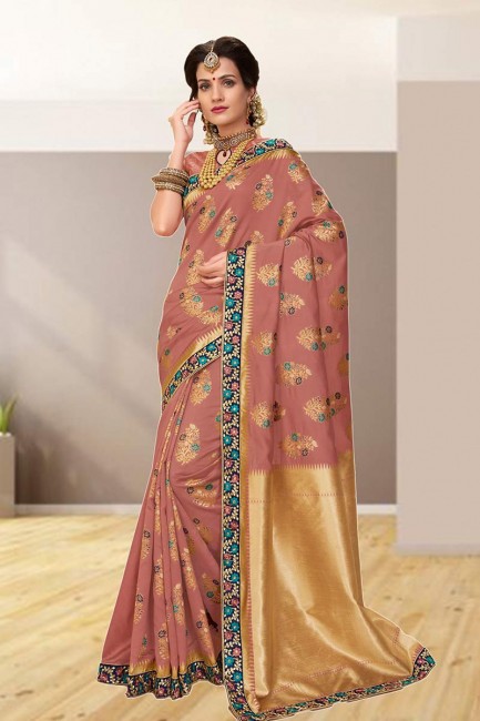 couleur vieux rose soie jacquard sari