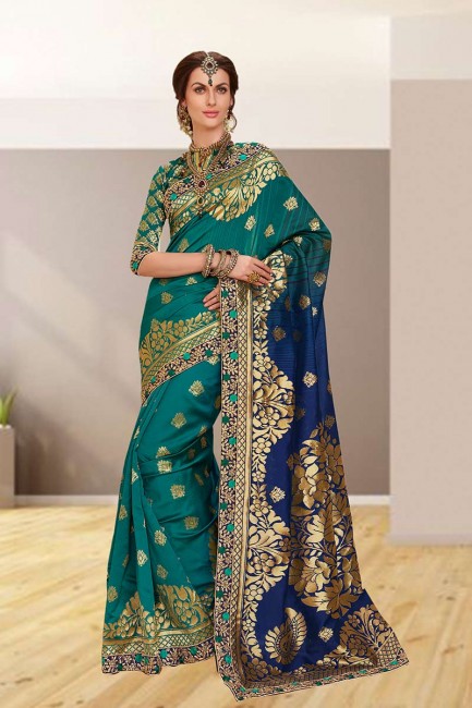 couleur bleu soie jacquard sari