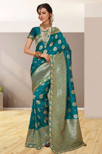 couleur bleu turquoise soie jacquard sari