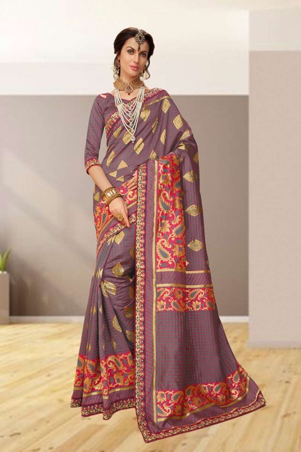 jacquard soie sari de couleur grise
