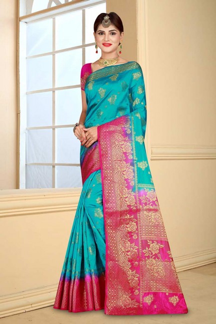 couleur bleu turquoise sari de soie art