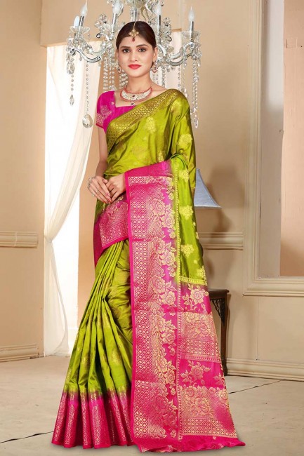 art couleur verte poire saris en soie