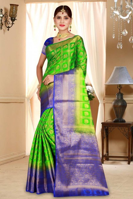 perroquet art couleur verte saris en soie