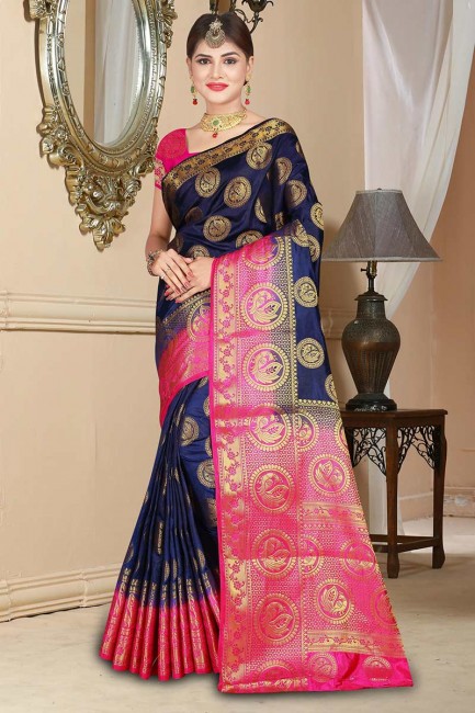 art couleur bleu marine saris en soie