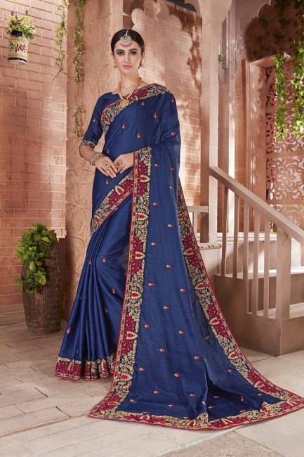 couleur bleue sari de soie art