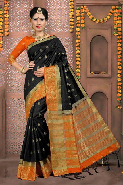 couleur noire sari de soie art