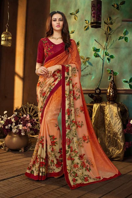 orange et plusieurs couleurs georgette sari