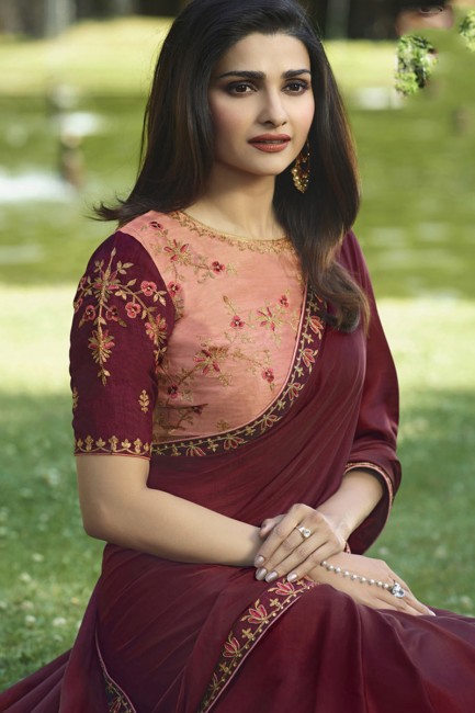 magenta foncé couleur rose tendre sari de soie