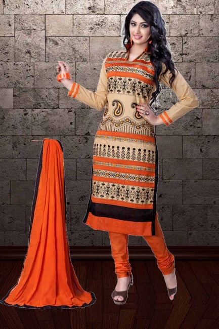 couleur beige et orange batiste costume churidar coton