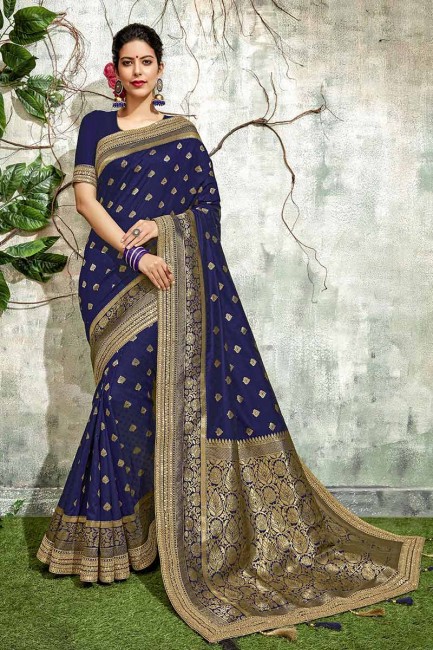 couleur bleu marine jacqurad saris en soie