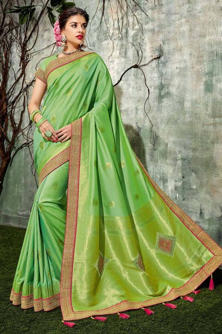couleur verte jacqurad saris en soie