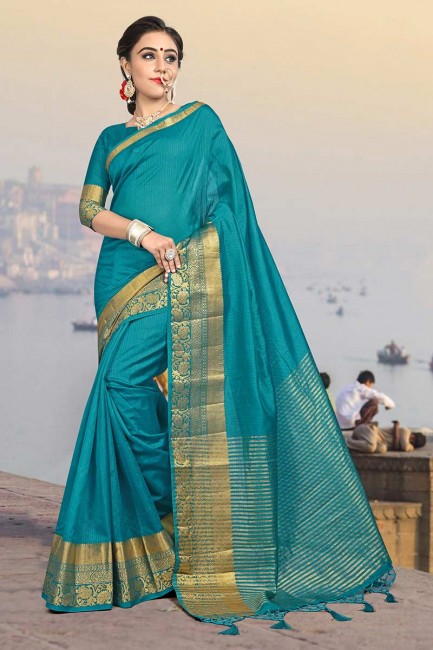 couleur bleu soie jacquard sari