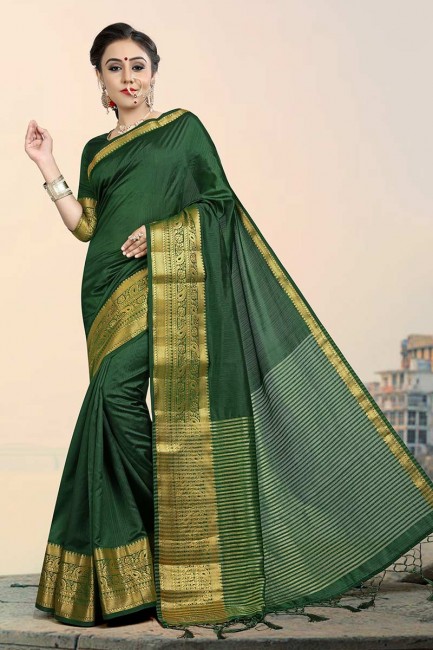 jacquard couleur vert foncé saris en soie