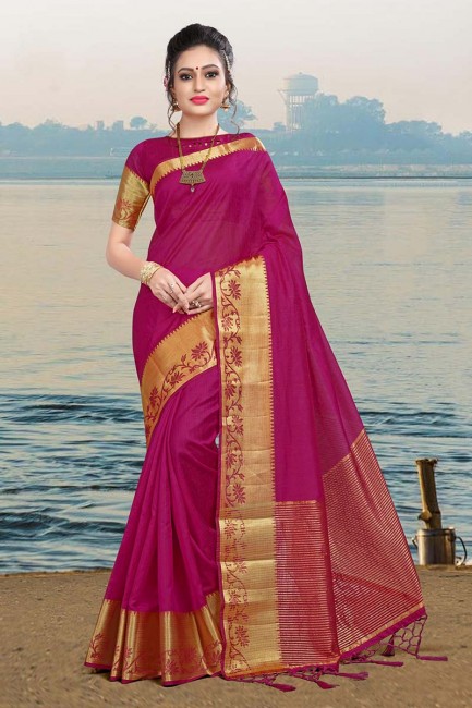 couleur rose foncé lin sari de soie
