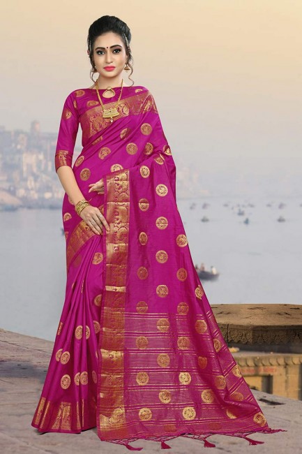 couleur rose Rani soie jacquard sari