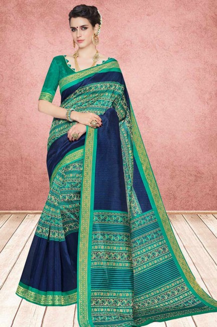 vert mer et coton couleur bleu marine saris en soie