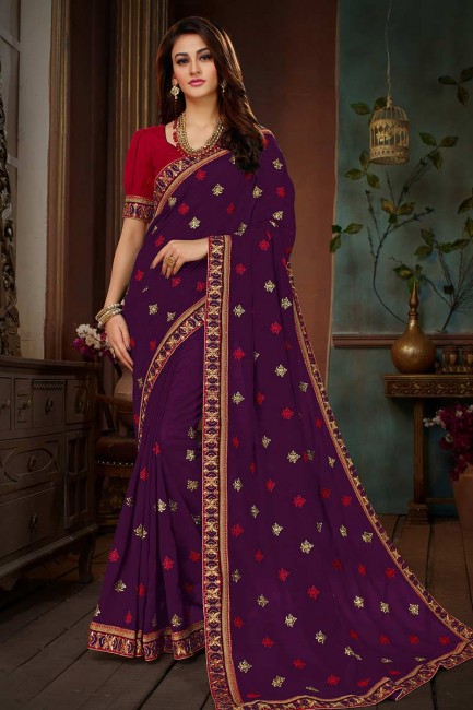 couleur pourpre doux sari de soie