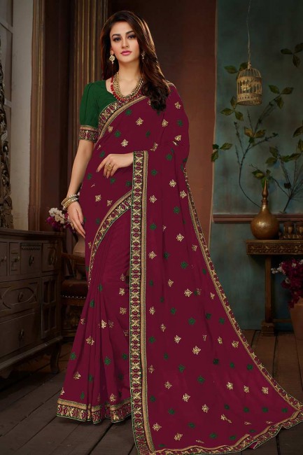 couleur rose magenta doux sari de soie