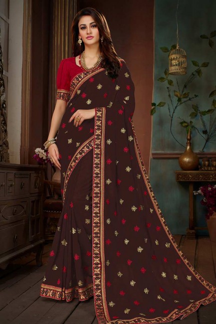 couleur brun doux sari de soie