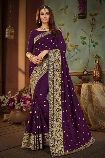couleur pourpre doux sari de soie