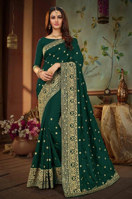 couleur verte pin douce sari de soie