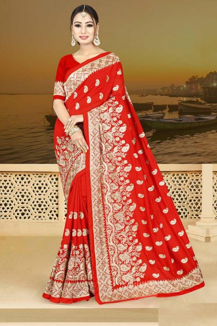 couleur rouge soie georegtte sari
