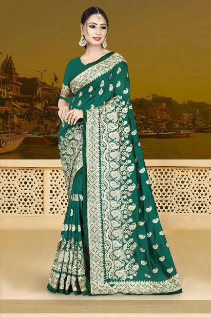 soie georegtte sari turquoise de couleur verte