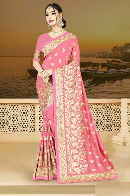 soie georegtte sari de couleur rose