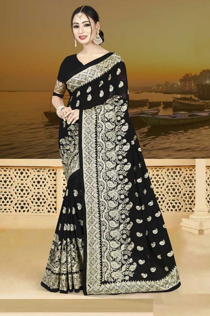 soie georegtte sari de couleur noire