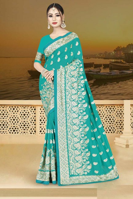 couleur bleu turquoise soie georegtte sari