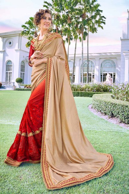 couleur rouge, or fumé coton, georgette sari