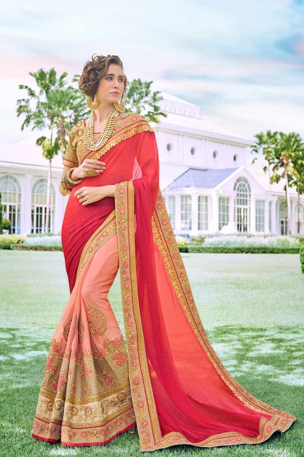 rose clair, doré, couleur rose georgette sari