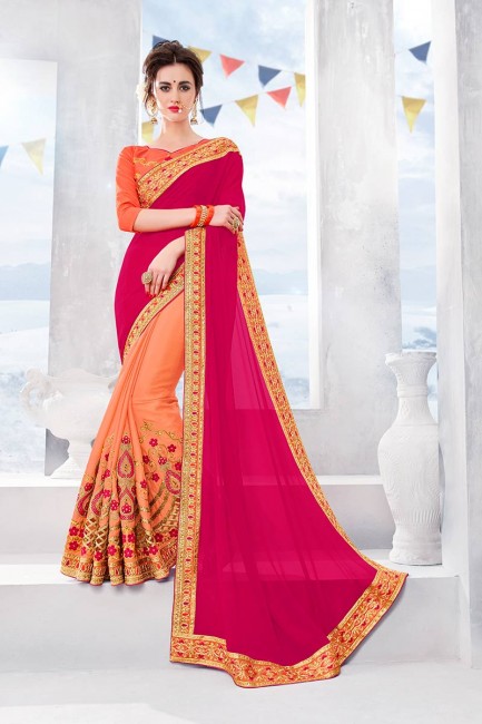 rose foncé & mousseline orange sari