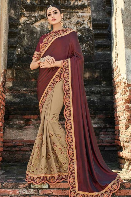 marron et beige couleur art saris en soie