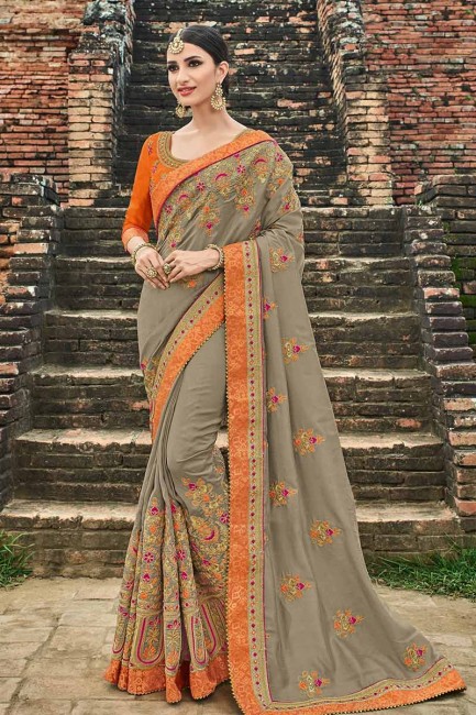couleur gris pâle sari de soie