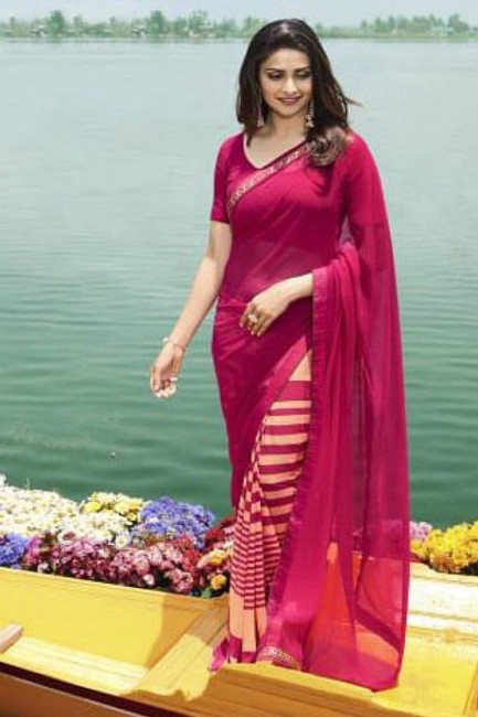 rose foncé et couleur pêche georgette sari